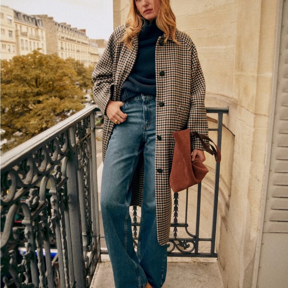 Sézane Clyde wool coat green and brown check US 8 EU 40